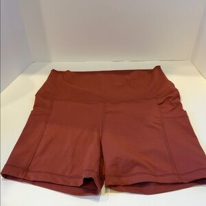 Yogalicious Lux Tribeca 5” Biker Shorts Women’s XL High Rise Pocket Stretch Rust